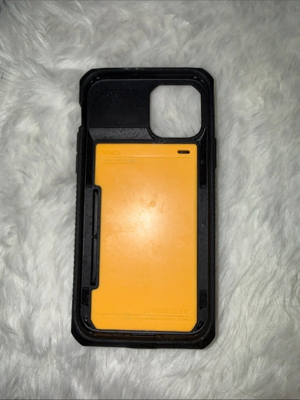 iPhone 15 VRS Design Rugged Phone Case with Yellow Card Slot - Black